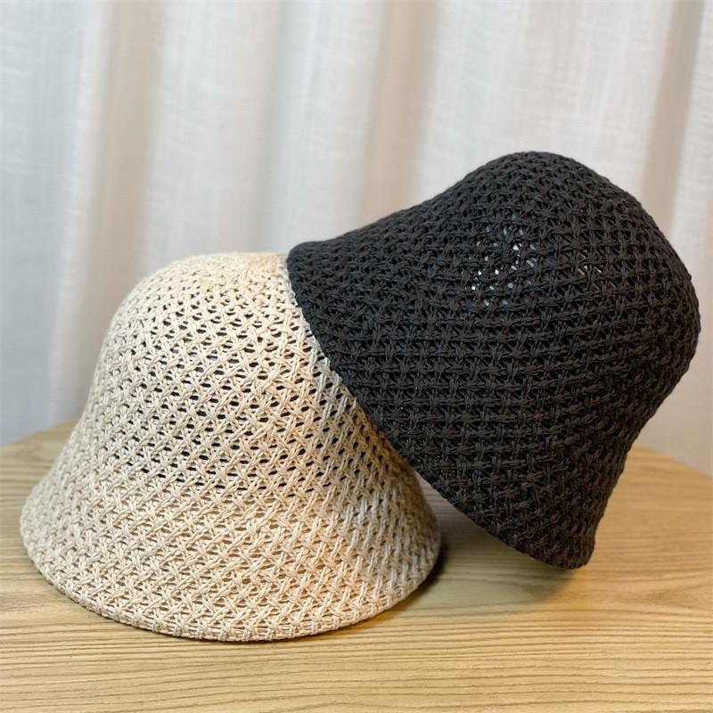 Chic 2024 Spring Summer Fisherman Hat Women's Knit Hollow Out Big Brim Bucket Hat For Sun Protection