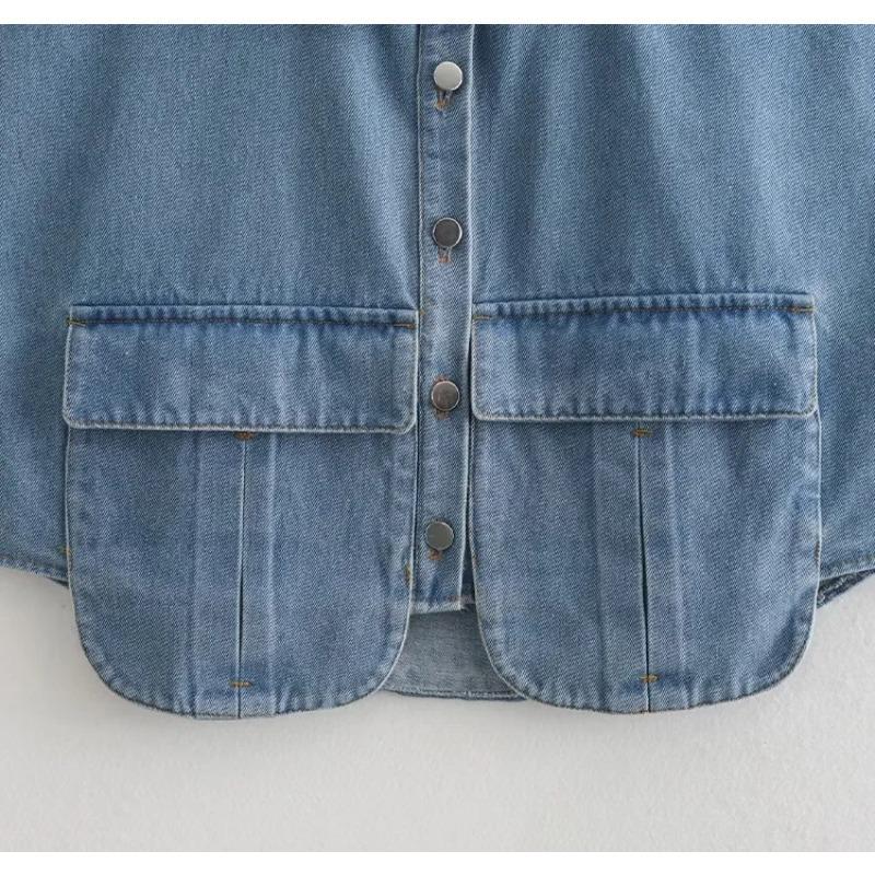 Giacche senza maniche da donna alla moda con tasche, gilet monopetto in denim con risvolto vintage, canottiere da donna