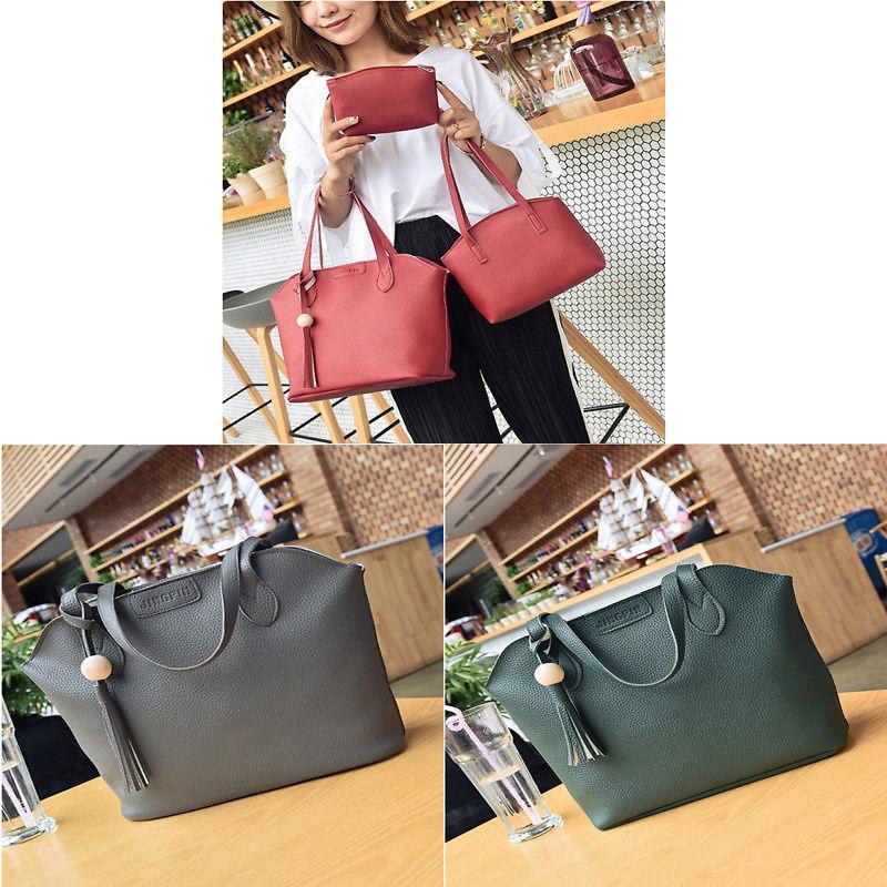 Pu Leather Handbag Set With Tassels And Adjustable Shoulder Straps For Women