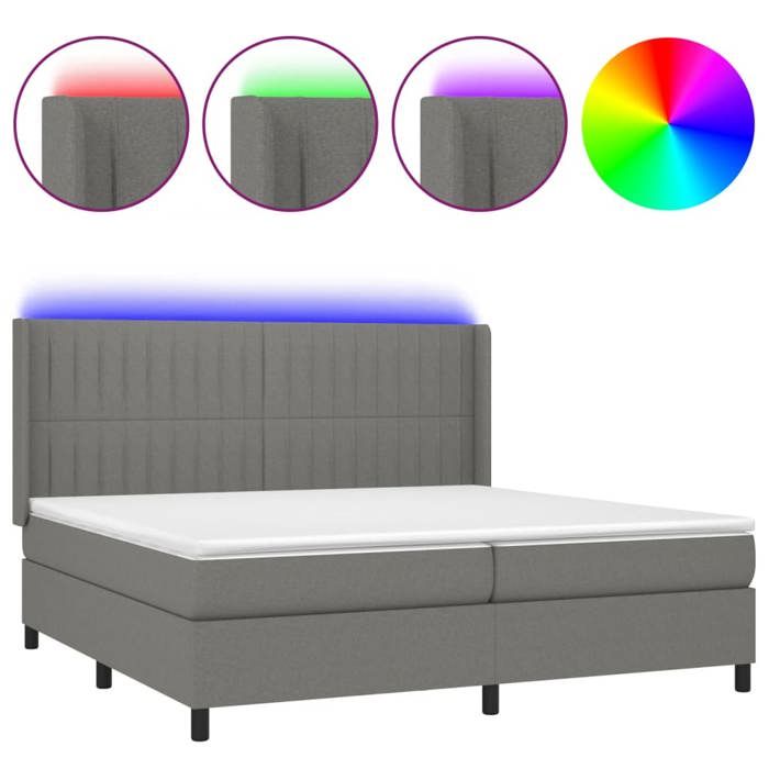 VidaXL Slat Bed Base with Mattress and LED, Upholstered Bed with Headboard, Double Bed, Adult Bedroom Bed, 3138502