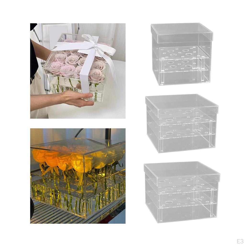 Acrylic Flower Box Floral Arrangements Vase Storage Case Centerpiece Square Gift for