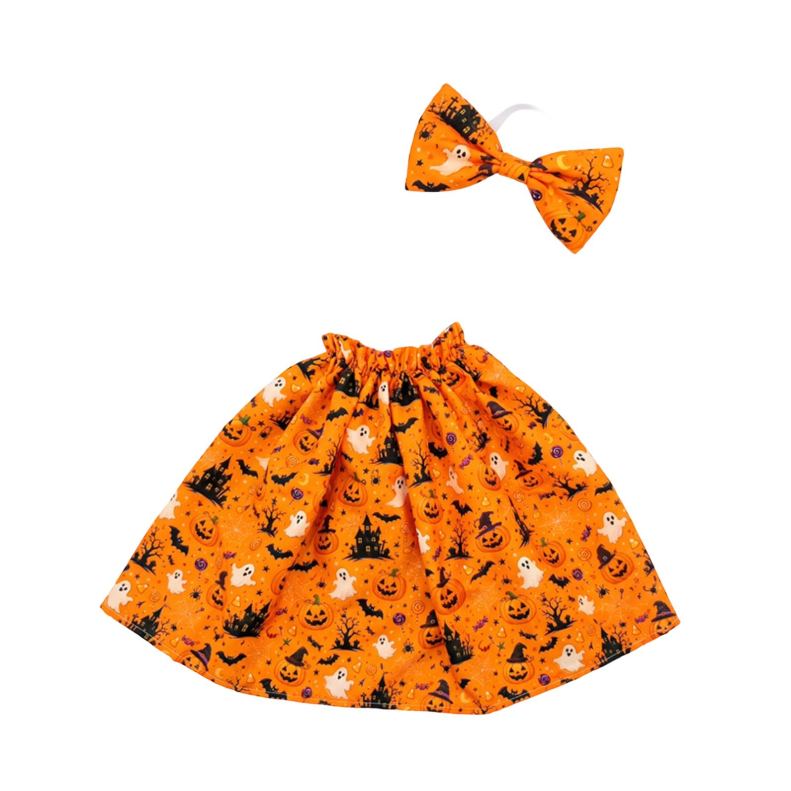 

Halloween Themed Skirt and Bow Set Elastic Waistband Printed Fabric Creative Costume Outfit for Girls and Toddlers Suitable for Seasonal Events One Size