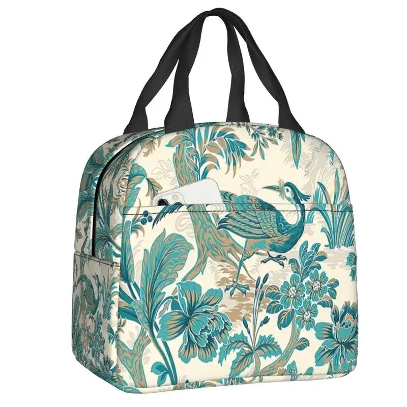 Geantă de prânz izolată cu motiv Toile De Jouy albastru marin pentru școală, birou, cutie termică, pentru femei, recipient pentru alimente, genți tote