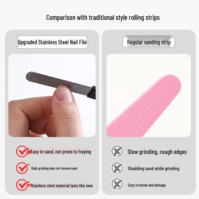 Mi Ka Double-Sided Stainless Steel Nail File: Durable, Waterproof, Matte Buffing Tool for Nail Shaping and Salon Use.