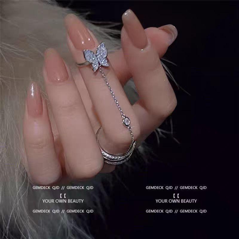 Cold Wind Fashion High-End Double Butterfly One-Piece Ring Women'S Niche Design Sense Integrated Light Luxury Butterfly Double Ring
