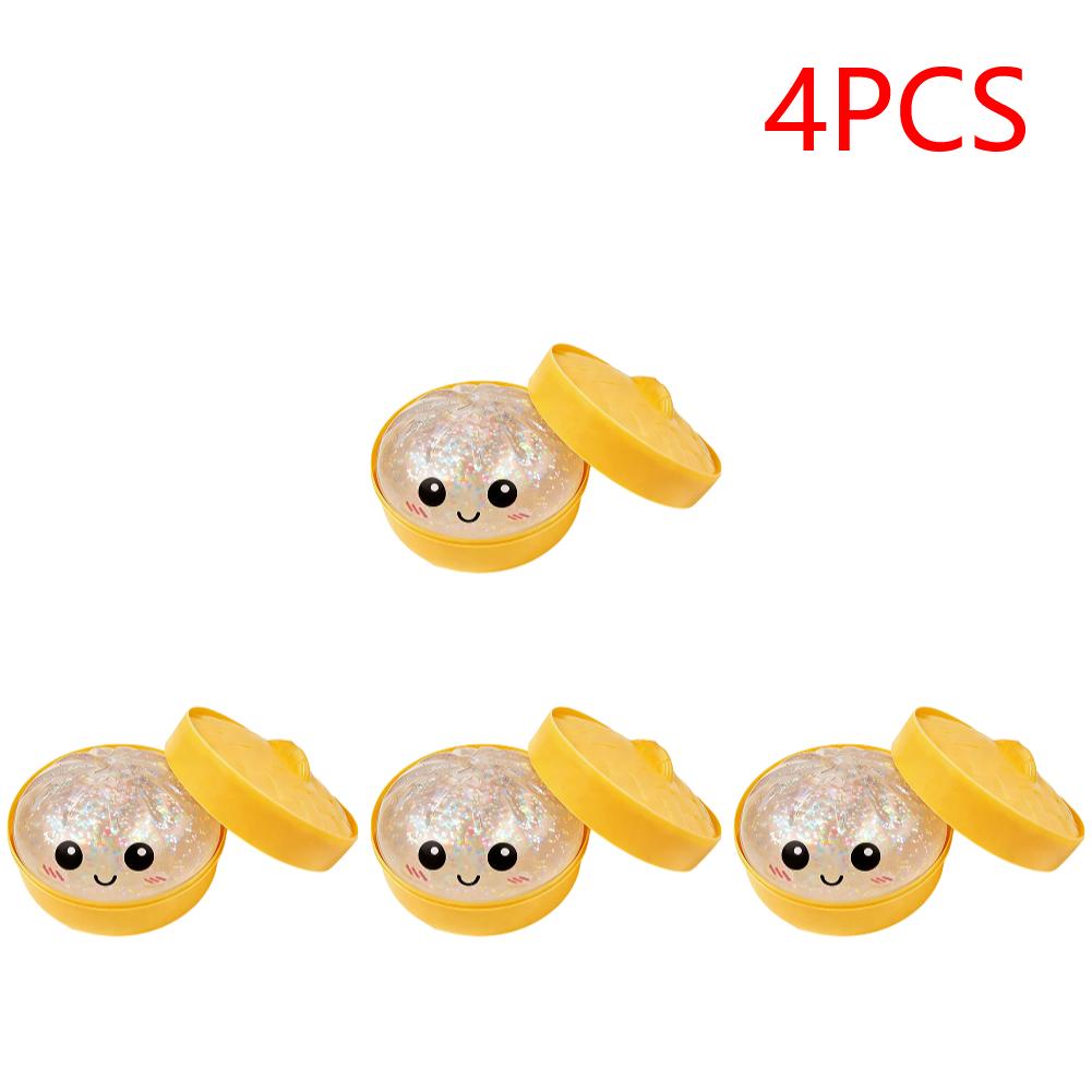 Glitter Bun with Food Steamer Stretchy Desk Toys Squeeze Dough Ball Soft Dumpling Bun Simulation Fidget Toy for Kids Adults