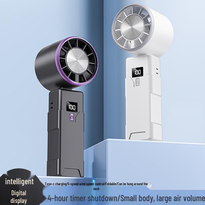 Portable High-Speed Handheld & Desktop USB Charging Fan with Digital Display and Long Battery Life