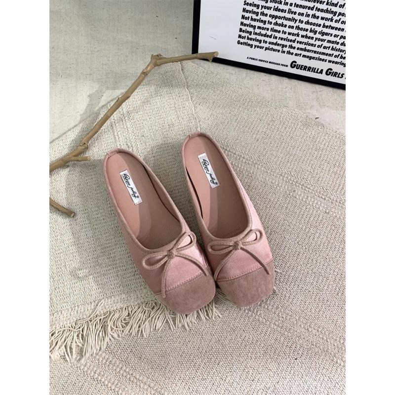 Spring 2025 new French evening wind single shoes light mouth bow soft flat bottom one pedal versatile ladyshoes women's shoes