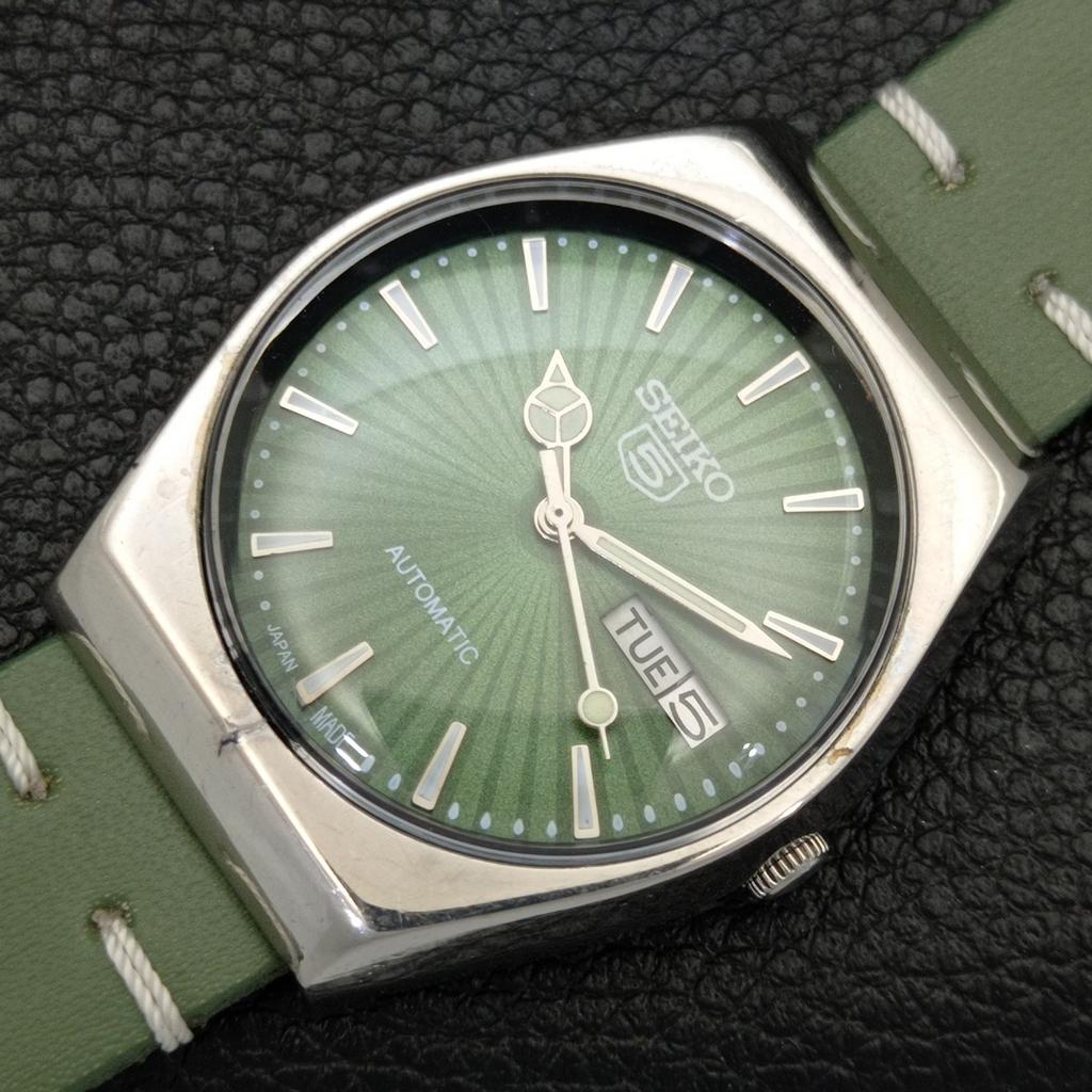 VINTAGE SEIKO 5 AUTOMATIC JAPAN 6309A MENS GREEN COLOR DIAL WATCH a701386-5 R206a-a701386