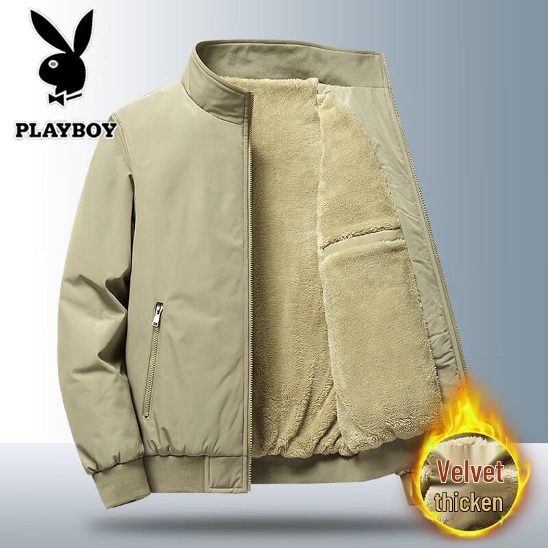 Playboy Men's Fleece-Lined Stand Collar Business Casual Jacket
