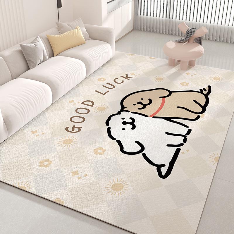 Stain-Resistant Easy-Clean Cartoon Leather Carpet: Waterproof, Oilproof, and Cuttable for Living Room or Bedroom