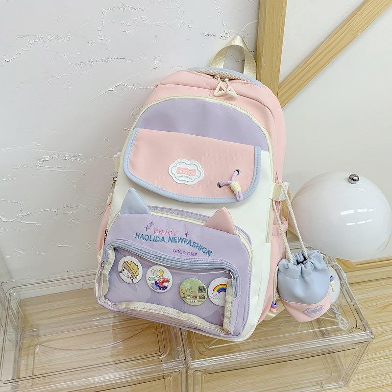 School Bag for Girls, Pain Bag for Junior High School Students, Large-capacity Fashionable Backpack, Cute Transparent Belt, Two-dimensional Personal