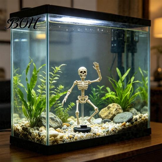 Scheletro Umano Articolato Mobile Decorazione Dinamica per Acquario, Pesce Danzante Azionato ad Aria Ornamento per Paesaggistica Accessorio per Serbatoio, Paesaggio Subacqueo Spettrale per