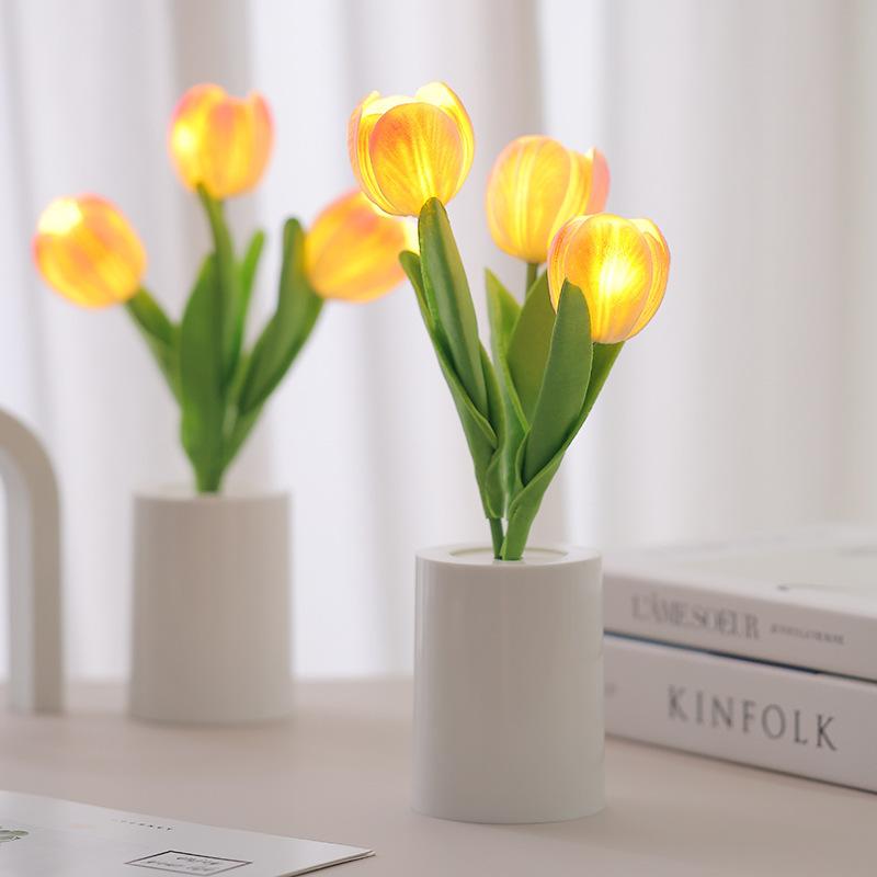 LED Tulip Nightlight Simulation Bouquet Warm Light Atmosphere Light Bedroom Living Room Bedhead Desktop Decoration Lamp Gift