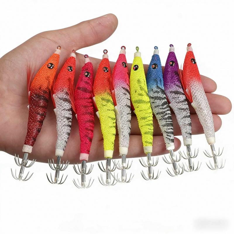 11cm 7gHighly Realistic Sea Fishing Lure3.0Luminous Wooden Shrimp Squid Lure Umbrella Hook with Sound Beads Fishing Bait Box