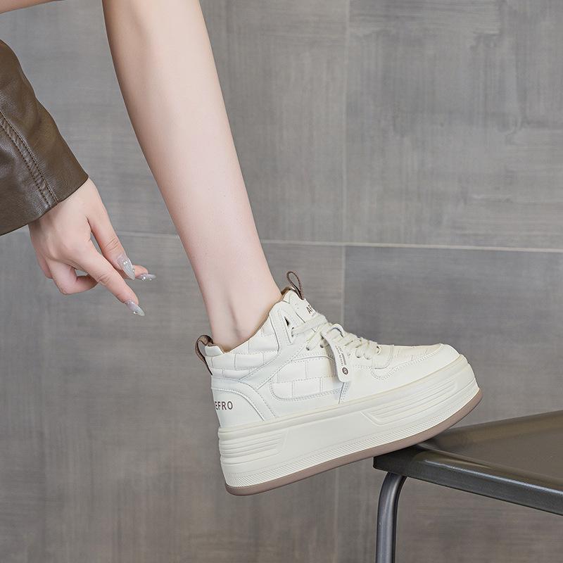 heightened thick-soled fashionable versatile autumn and winter new single shoes rabbit hair trend cotton warm women's shoes student high-top shoes