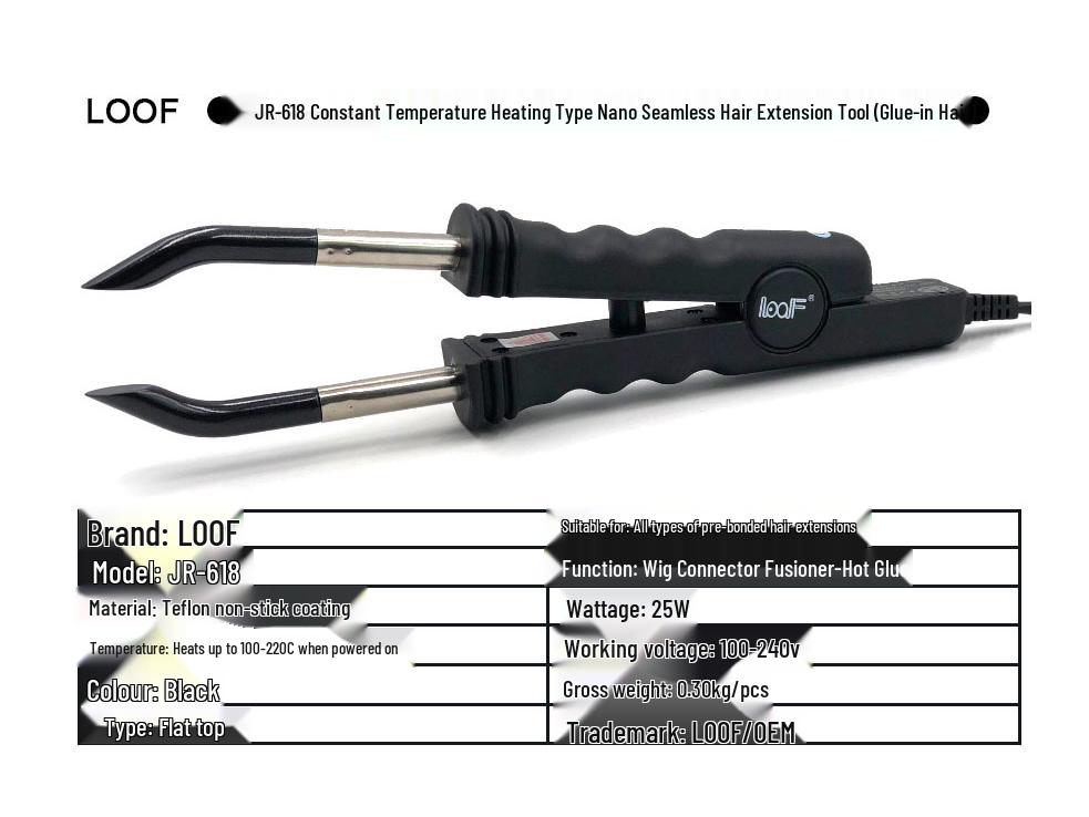LOOF Schneller Hitzeschmelzgerät für Haarverlängerungen mit konstanter Temperatur, 618 Zange, Clips, Europäische & Amerikanische Stecker