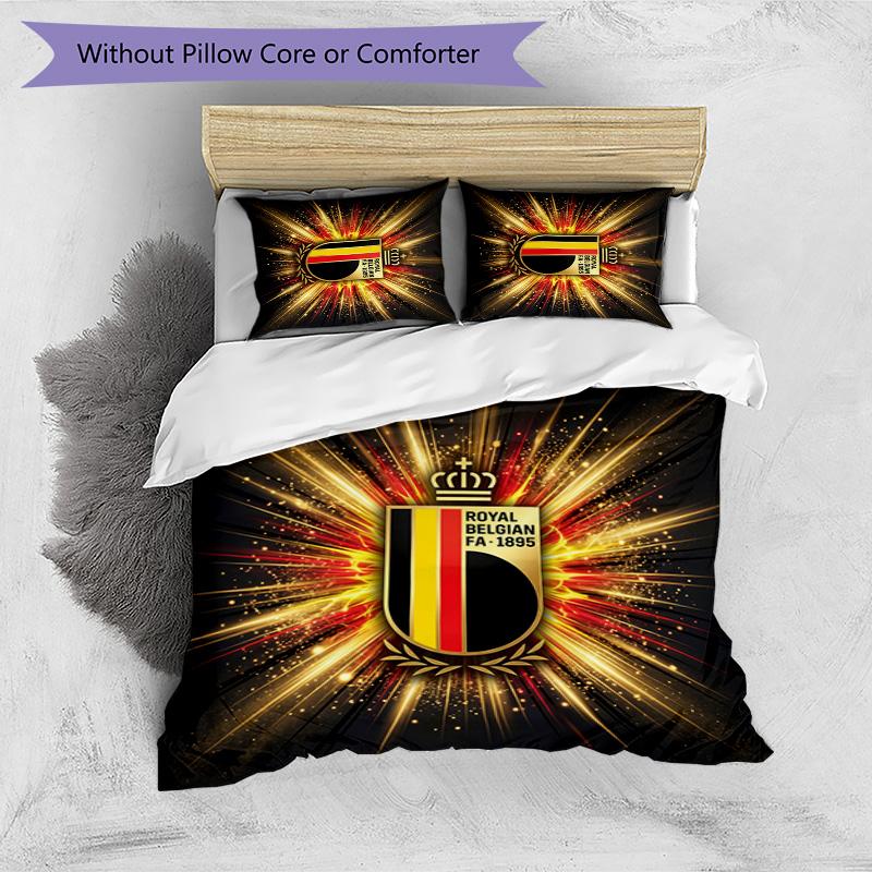 Set Biancheria da Letto Stampata Calcio Belgio 3 Pezzi Copriletto Traspirante Accogliente come Regalo per Inaugurazione Casa o Festa