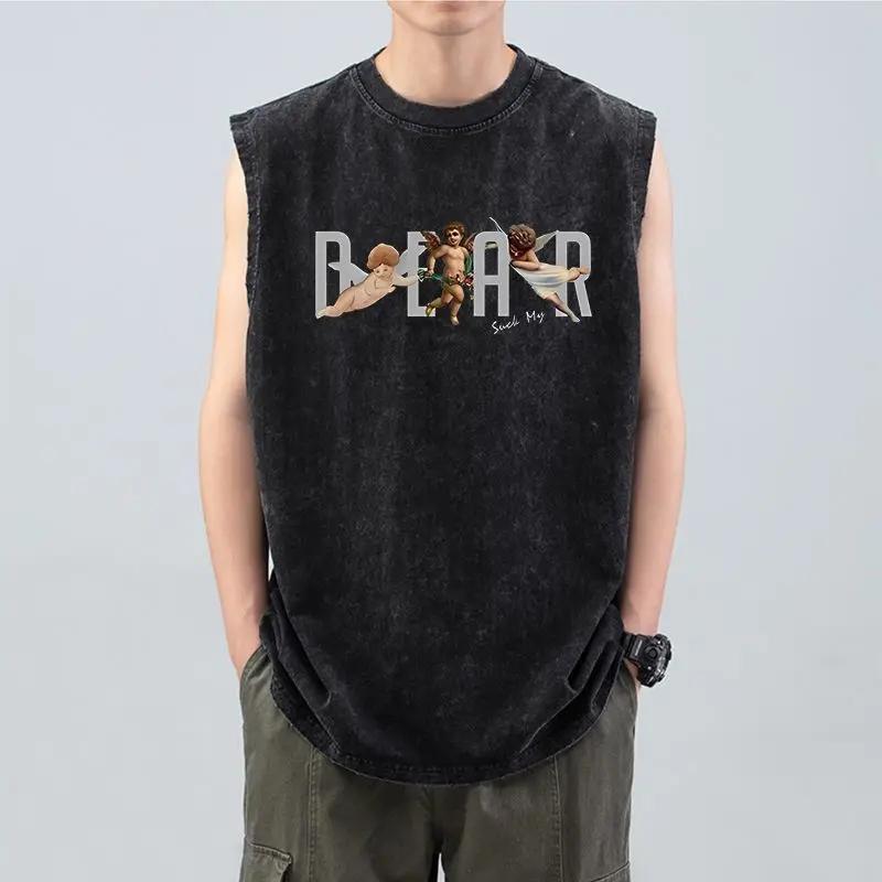 

Street Cycling Vest Old Washed Love Casual Wear American Retro Trend Black Vest Sleeveless Vest Women and Men Loose 3XL