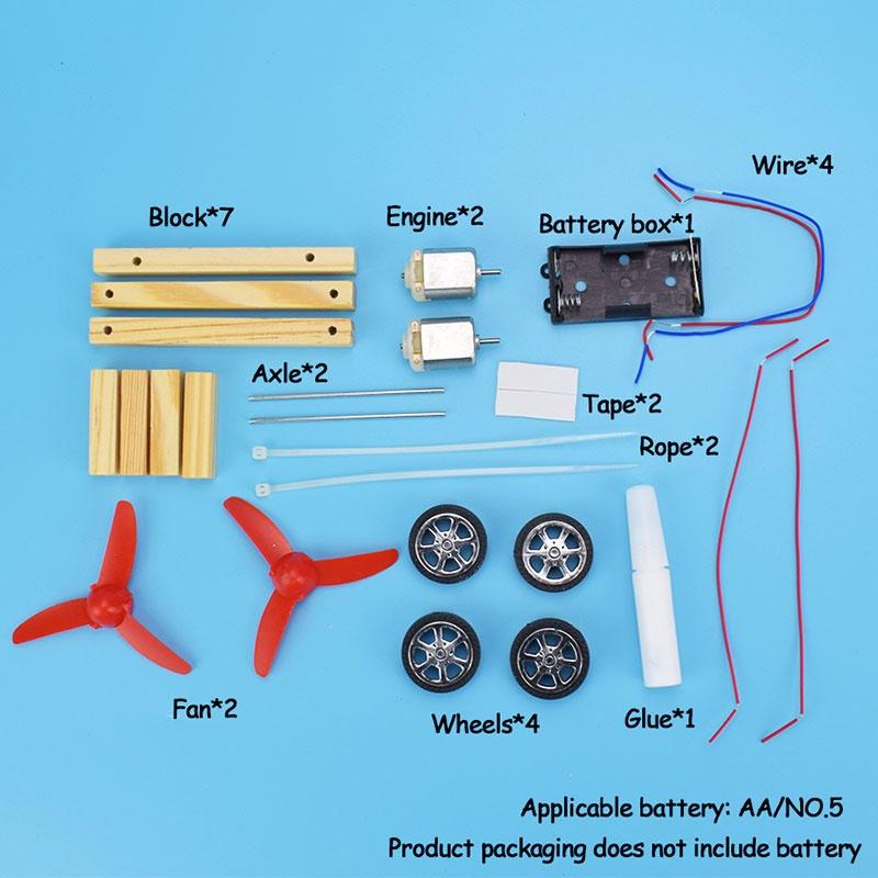 Holz Zweiflügel Windkraft Elektroauto Wissenschaft Physik Experiment Spielzeug für Kinder Jugendliche Handgefertigt Zusammenbauen Lernspielzeug Geschenke