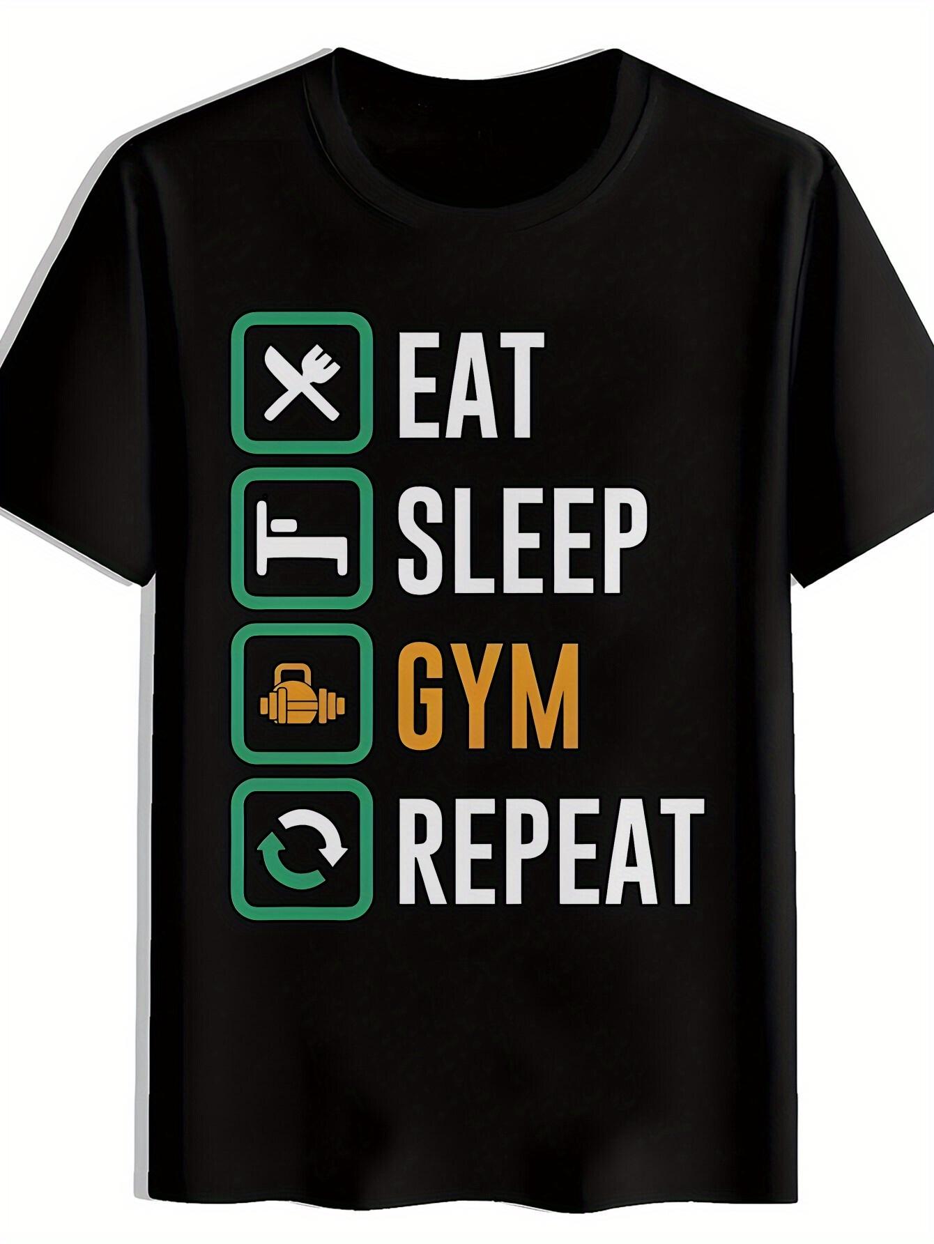 

Gym Motivation T-shirt - Eat Sleep Gym Repeat Workout Tee - Black with Green Icons - Lightweight Breathable Polyester Shirt for Fitness XXXXL