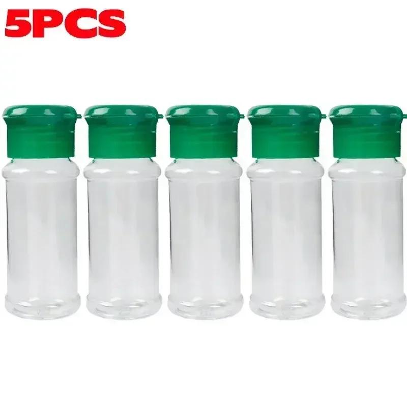 Portable Spice Jar with Shaker Lid Clear Plastic Seasoning Bottle Set BBQ Camping Salt Pepper Shaker Kitchen Gadget Food Trucks