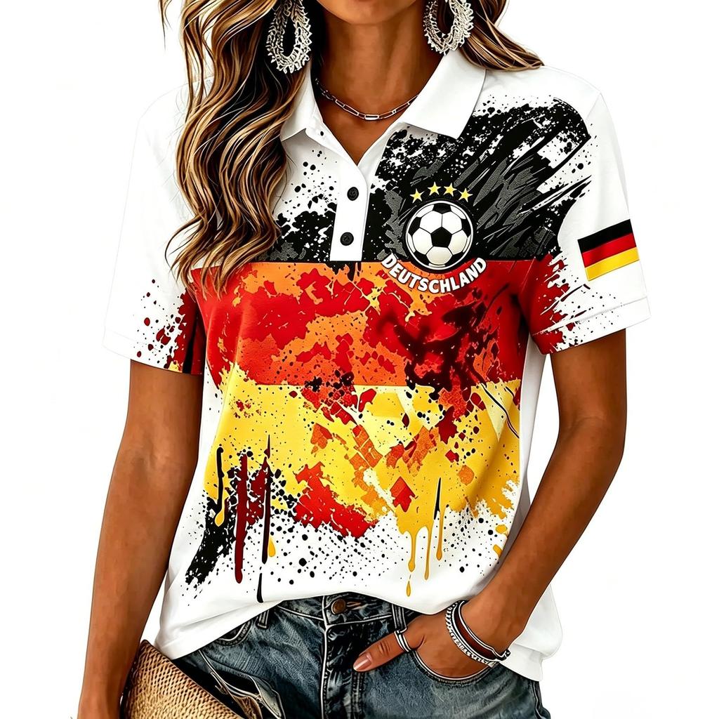 Women's Short Sleeve Soccer Print T-Shirt, Casual Neck Tee Top for Everyday Wear, Soft Comfortable Fit