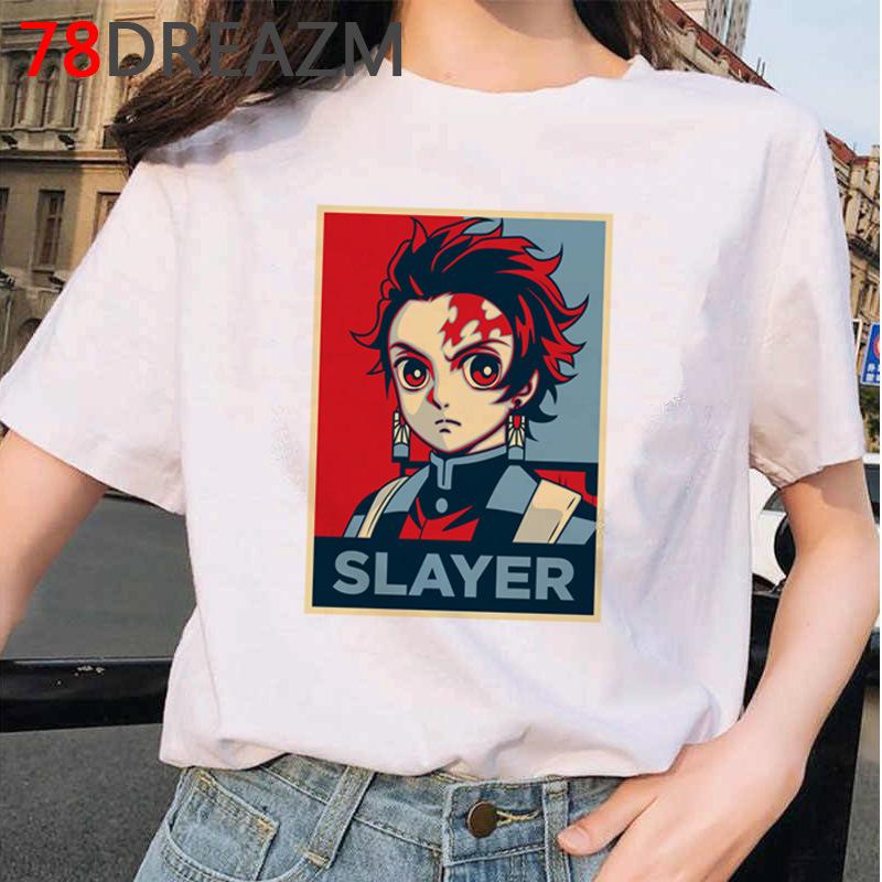 

Fashion Anime Demon Slayer Kimetsu No Yaiba Graphic Female T-Shirt Summer Loose Blouse White O-Neck Short Sleeve Tees Woman Tops S білий