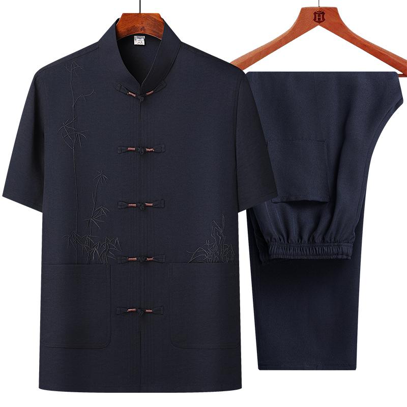 Men's Sets (Shirt + Trousers)  Summer Men Shirt Short Sleeve Shirts Male Two Piece