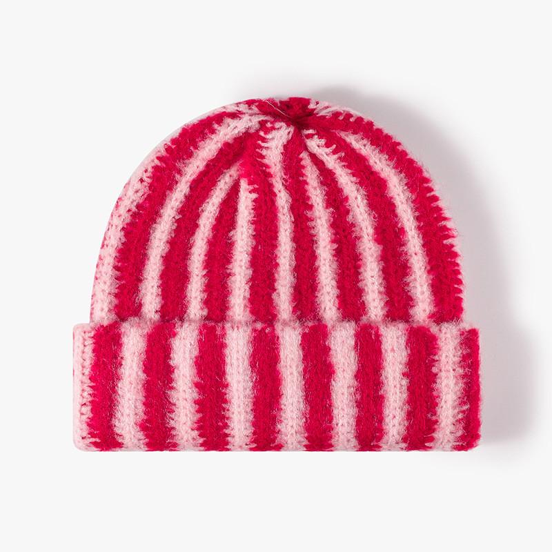Korean Style Color Block Double Layer Knitted Hat For Winter Warmth And Fashion Bright Red