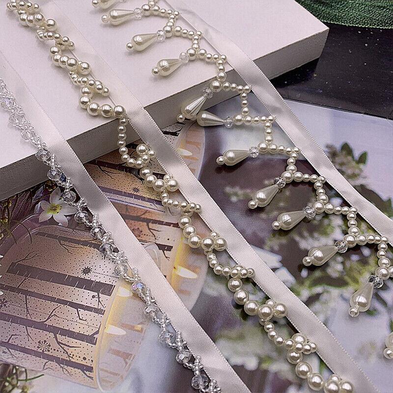 Beaded Tassel Trim Ribbon Wedding Dress Costume Edging Sew Pearl Craft DIY Crafts Dress Jeans Clothing Decoration