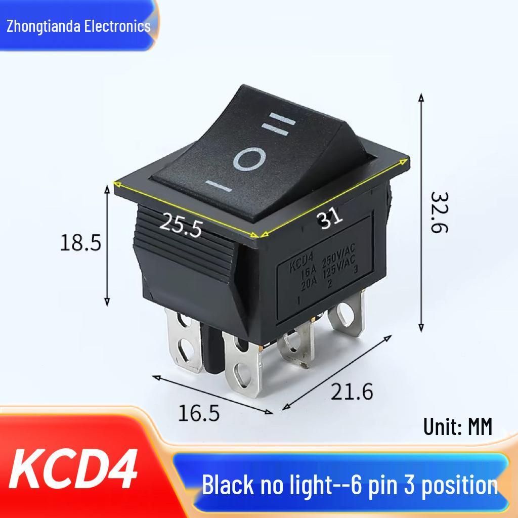 KCD4 Rocker Switch, Double Pole, 16A, 4/6 Pin with Light