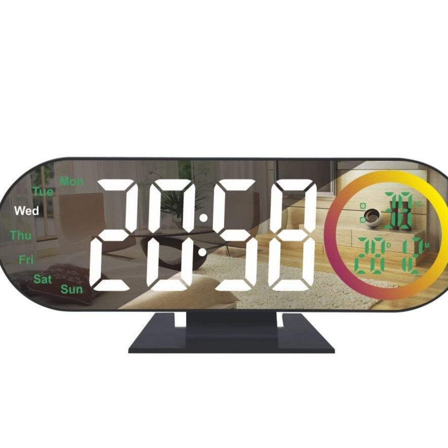

Colorful LED Mirror Clock with Weekday & Date Display - Student-Friendly Alarm Clock