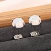 Round Synthetic Opal Earrings, Four Pronged Bezel Set White Fire Opal Women's Earrings, Minimalist Basic Jewelry Gift