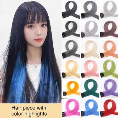 Women Lady Multi Colors Long Straight Hairpiece Wig Party Hanging Ear Hair Extension