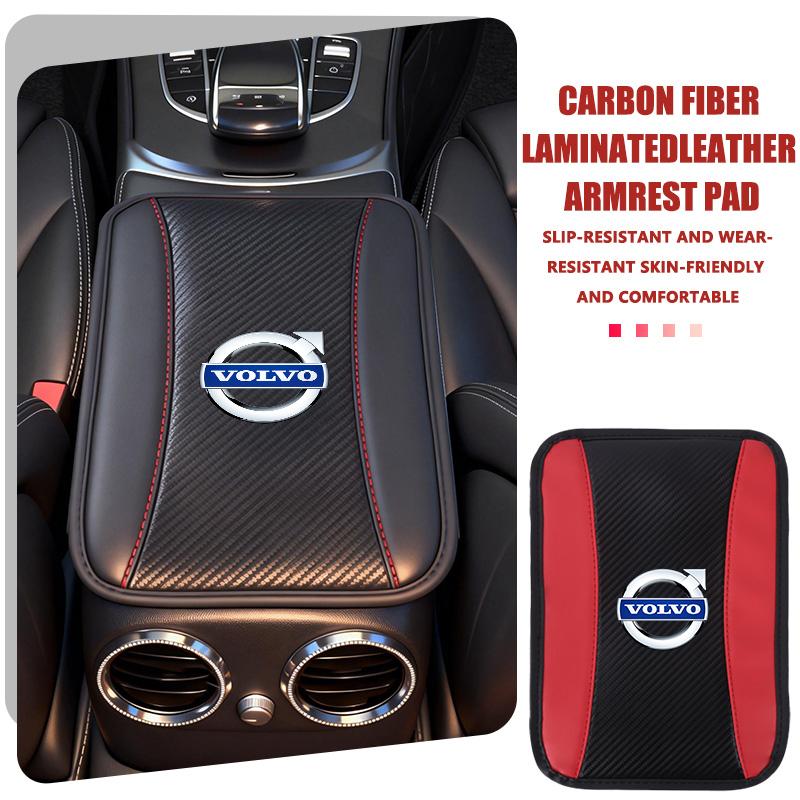 Car Console Armrest Pad Carbon Fiber Leather Auto Cushion Cover For Volvo V50 S60 XC60 S40 XC40 XC90 V70 XC70 C30 V40 V60