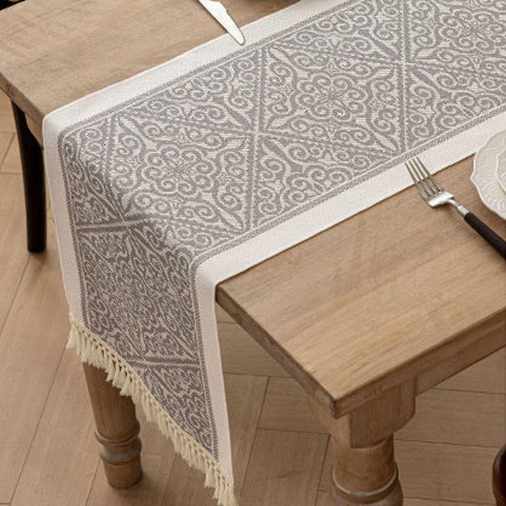 Jacquard Ethnic Style Table Runner with Tassel Tablecloth Table Flag Table Cover  Table Decor