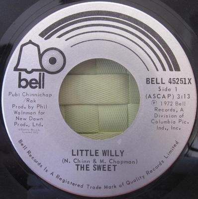 7inch Record SWEET - Little Willy BELL45251X Bell Records 1972 Canada Rock Used
