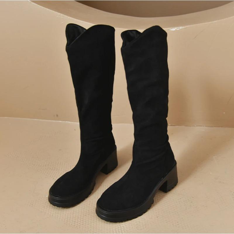 Soring осень новый стиль женские высокие каблуки длинные сапоги резиновый материал ниша — фото 4