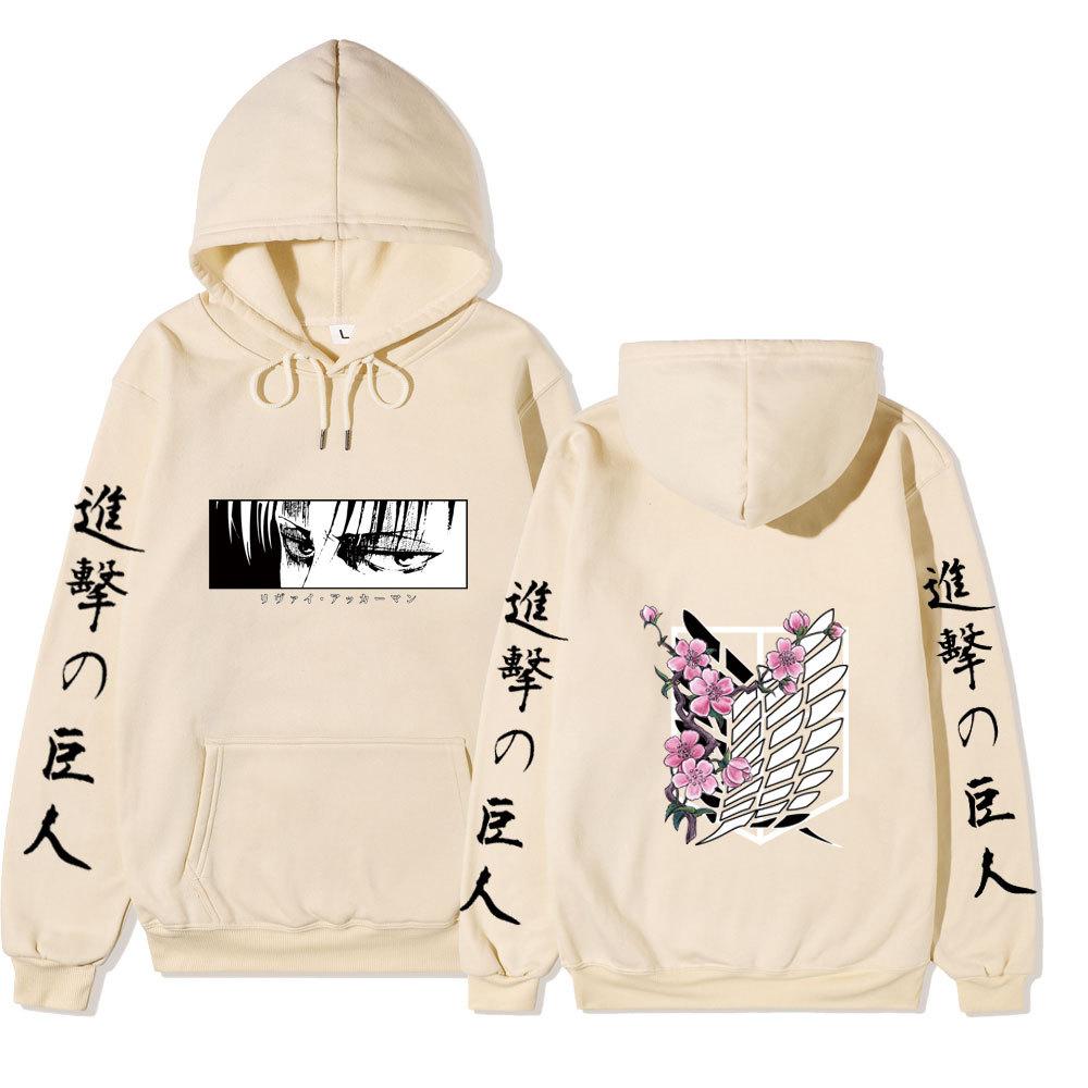 Attack on Titan Levi Ackerman Hoodie, Wings of Freedom Cherry Blossom Printed Pullover Hooded Sweatshirt Casual Long Sleeve Hoodie