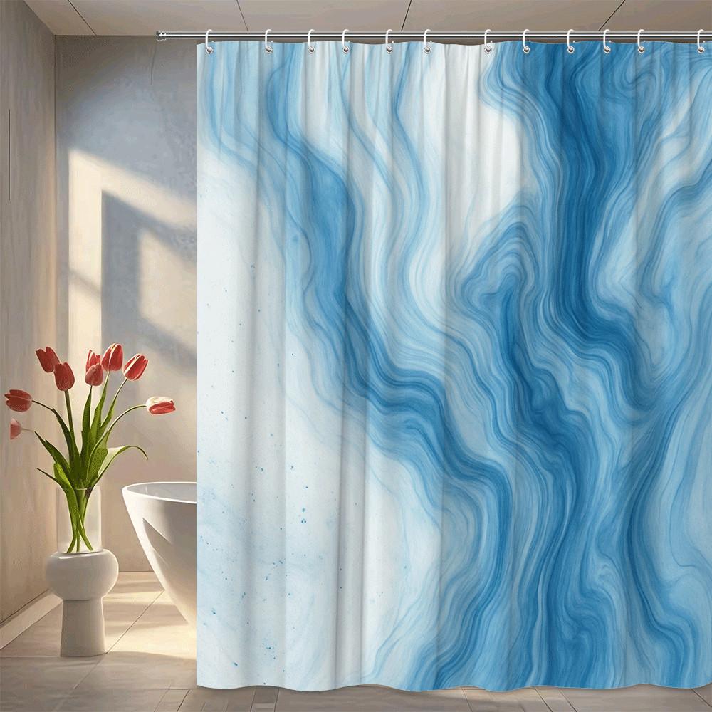 

Ocean Wave Abstract Shower Curtain Blue And White Marble Pattern Waterproof Easy To Install Enhance Your Space Quick Setup W60H190(CM)-1 Pcs