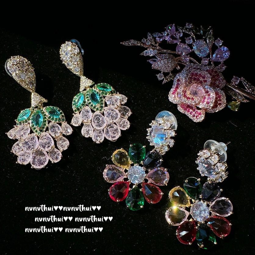 Papalacha, Grape Gemstone Earrings, Princess On The Run, Plated With 18K Gold, Colored Treasure Light Petal Zircon Earrings.