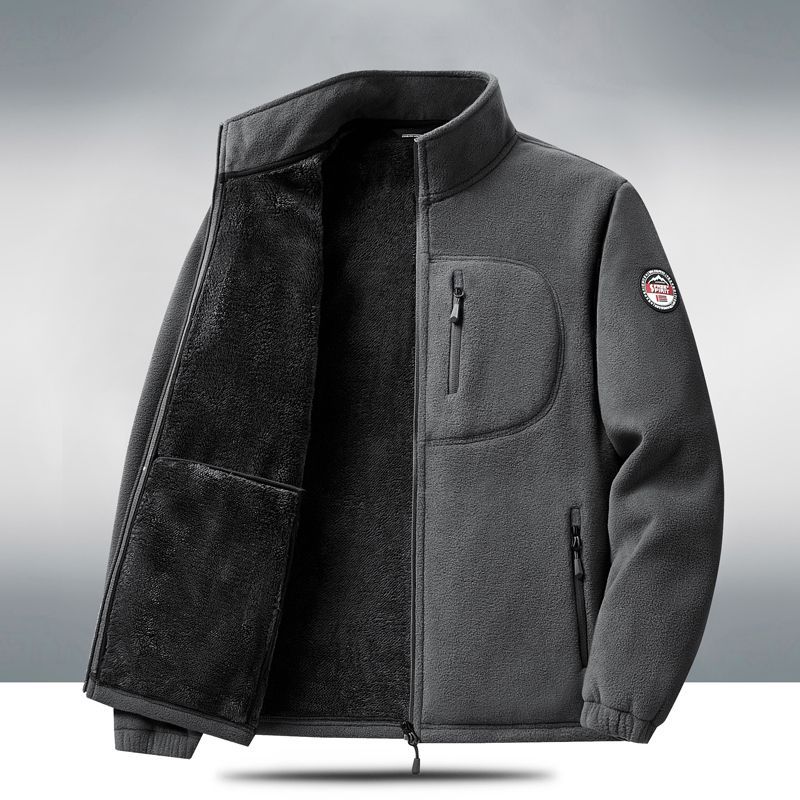 Polarfleecejakke Herre Høst og Vinter Fleece Cardigan Pluss Fløyelspolstret Herre Middelaldrende Krage Varm Jakke Topp