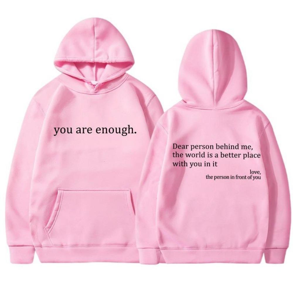 Women'S Shoulder Sleeve Fleece Sweater Plain Letter Print Kangaroo Pocket Drawstring Print Hoodie