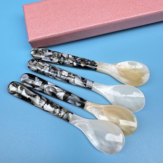 Lžička na zmrzlinu s akrylovou rukojetí Elegantní přírodní mušle Čajová lžička Dezertní káva Míchací lžička Unikátní stolní nádobí pro domácí večeře