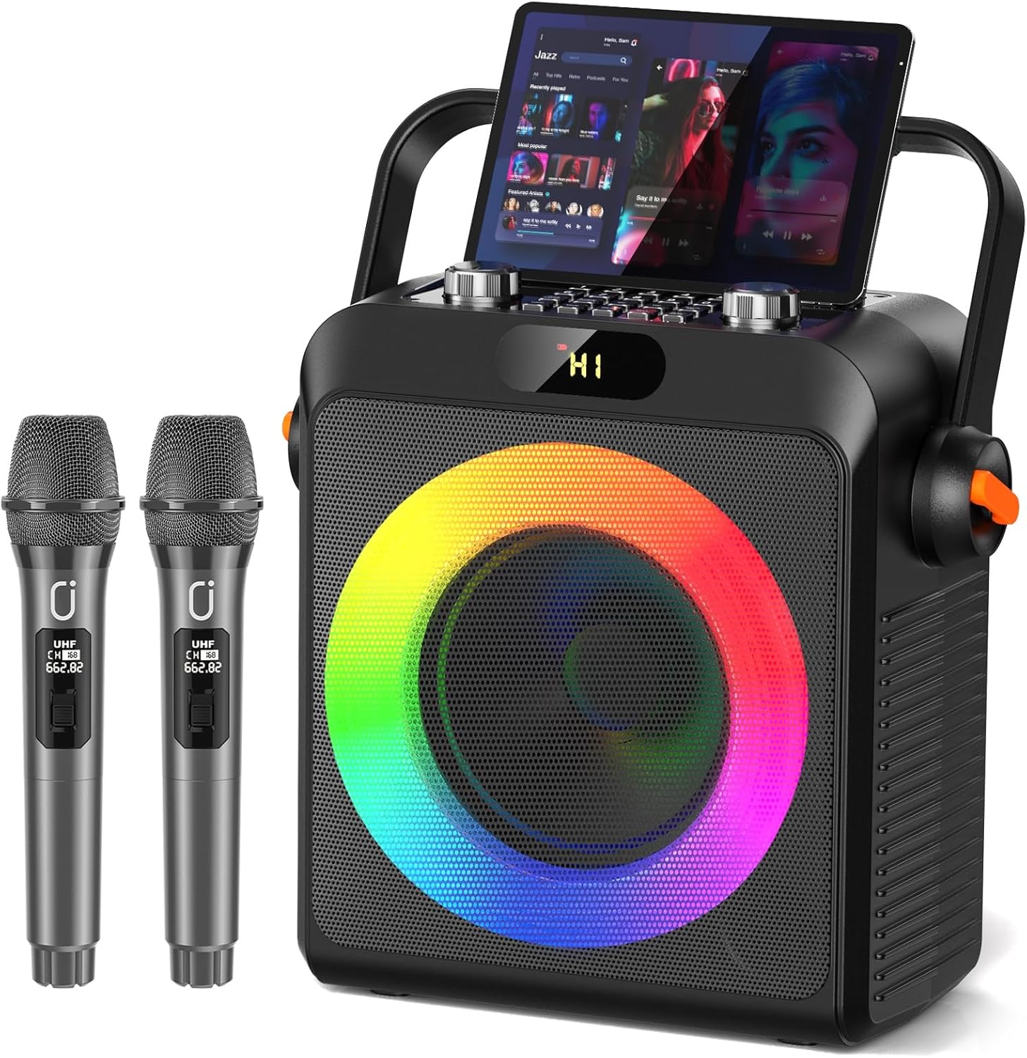 

Karaoke Machine with 2 Wireless Microphones for Adults, Bluetooth 5.3 Speaker with Upgraded Subwoofer, Bass Boost | Home Party PA System