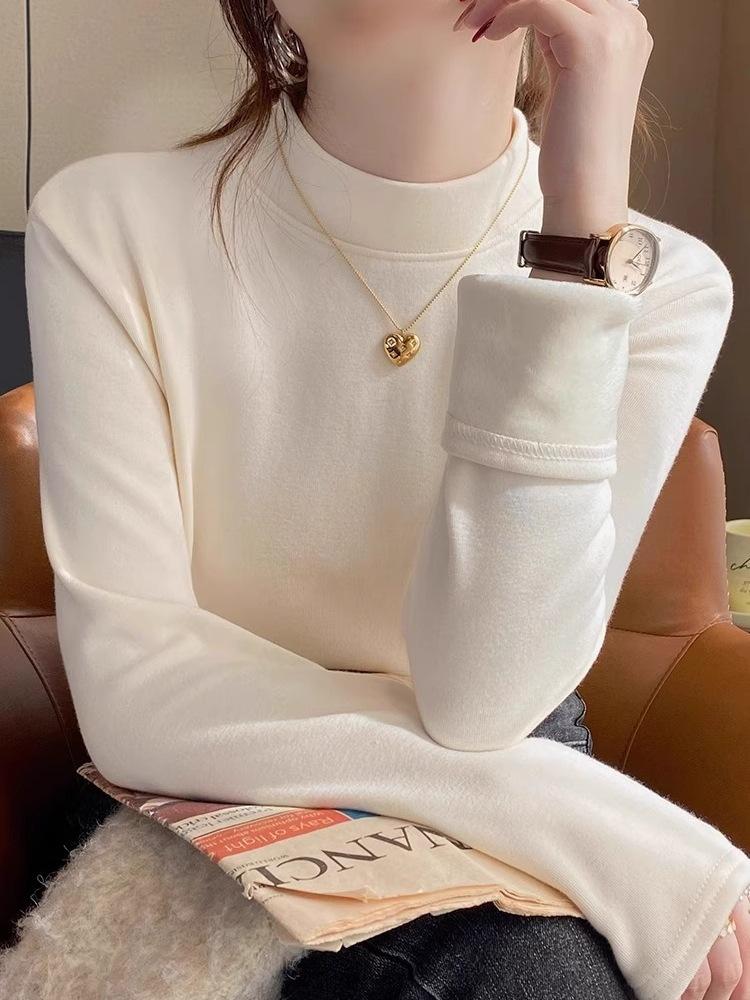 Spring semi-turtleneck bottoming shirt women's thickened integrated velvet thermal suit inner top long-sleeved T-shirt