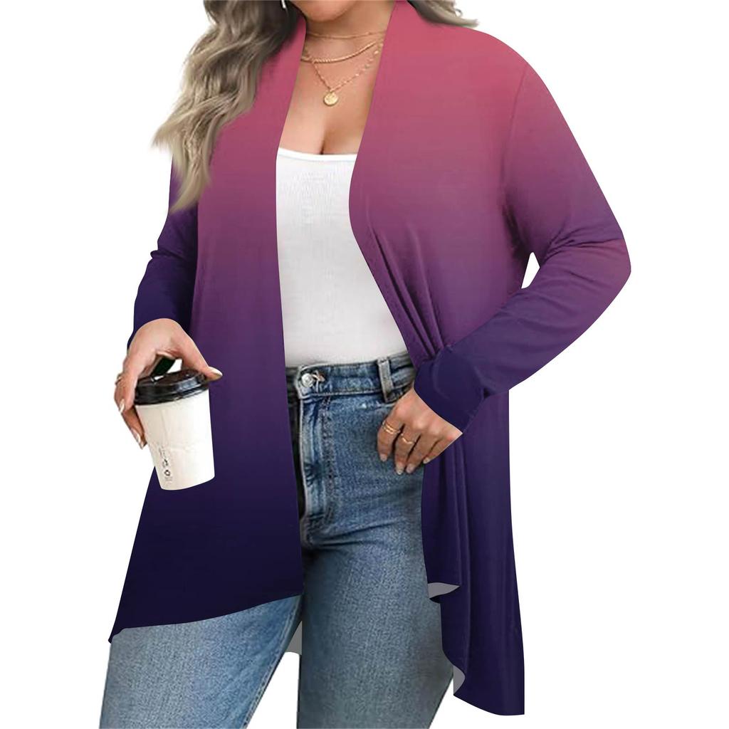 Women's Fall And Winter Fashion Casual Print Long Sleeve Mid-Length Cardigan Jacket