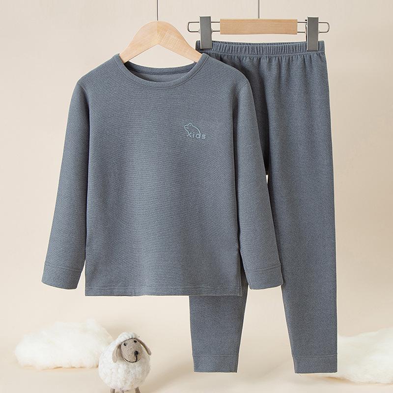 2025 Autumn/Winter Children's Double-Sided Brushed Wool Silk Warm Underwear Set for Boys and Girls