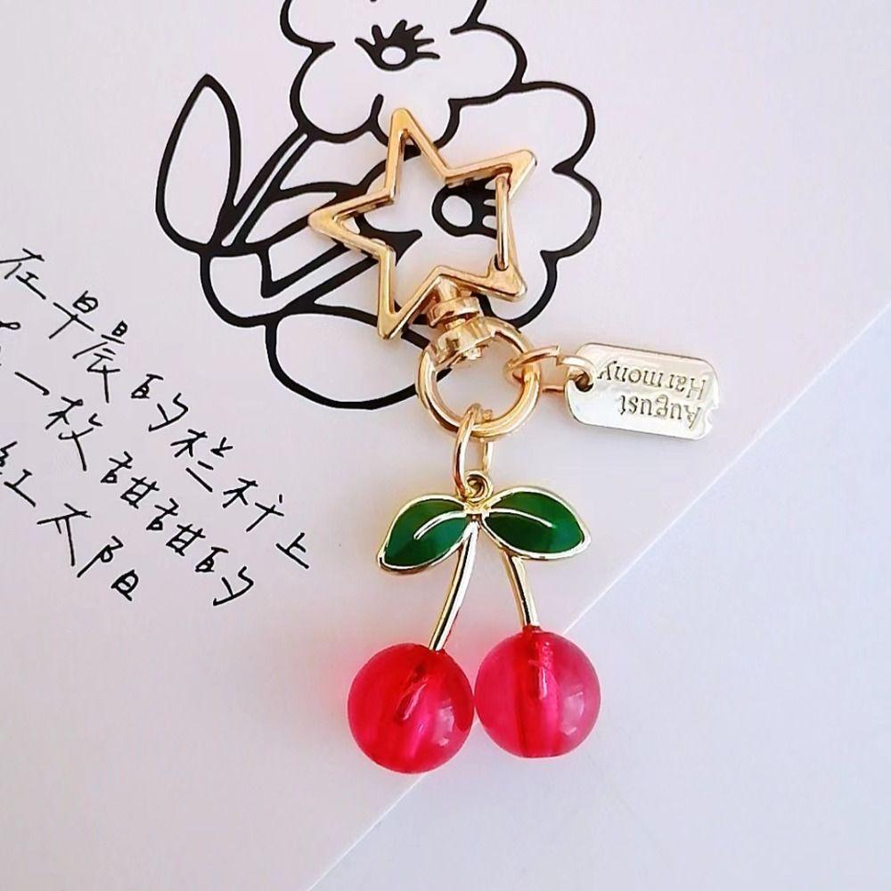 

Resin Keychain Beads Heart Keychain Star Bow Bag Pendant Funny Cherry Keychain Unisex style 4